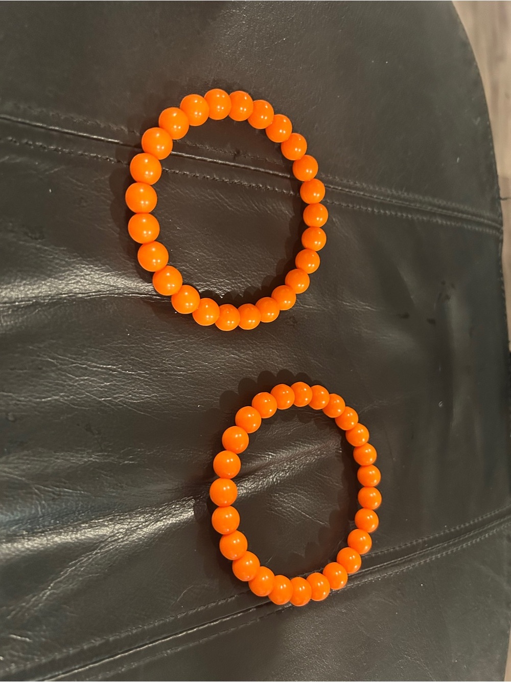 Bright Orange Beaded Stretch Bracelets - Set of 2